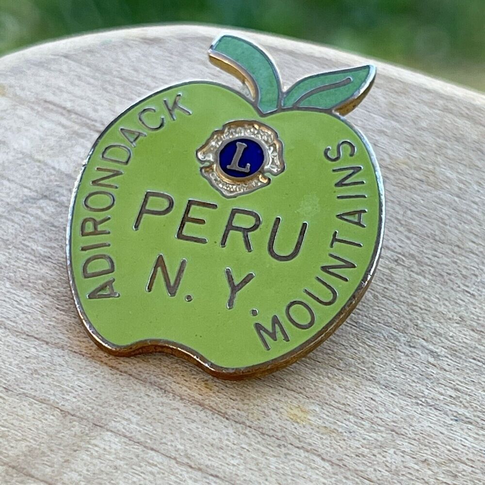 Lions Club Lapel Pin ADIRONDACK Mountains PERU NY Apple 1-1/4"